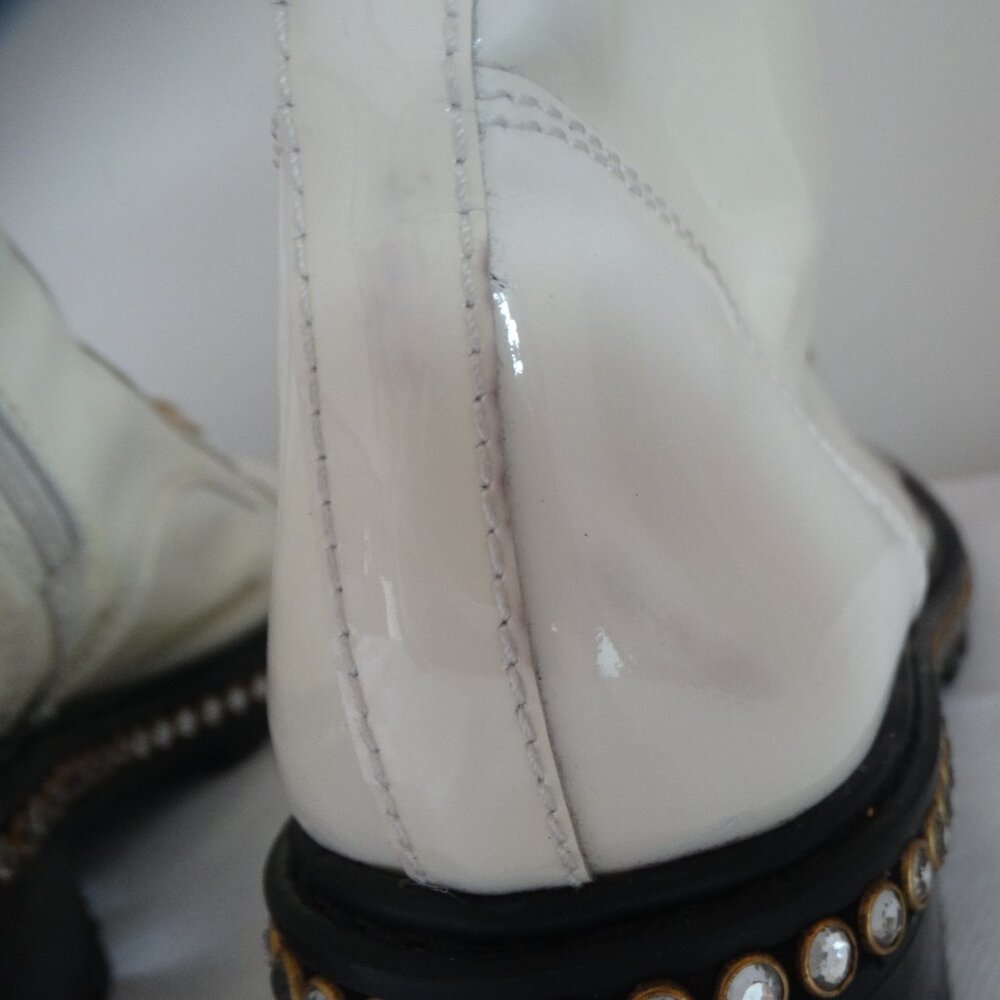 Schutz “Andorra” White Patent Leather Laced Up Combat Boots W/ Rhinestones US 9B - Picture 12 of 12